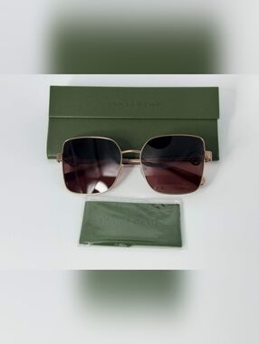 🇫🇷 NIB Longchamp LO181S Amber Gold Square Medallion Sunglasses-Purple Gradient